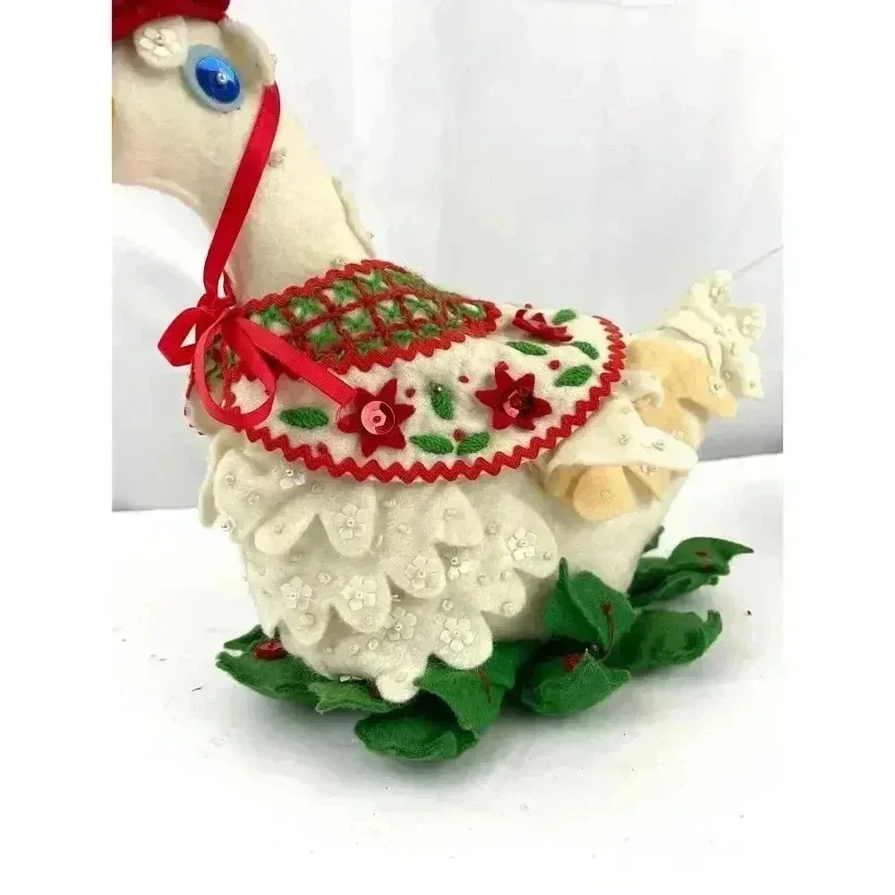 VTG Handmade Holiday Felt Duck‎ Christmas Sequined Beaded 11